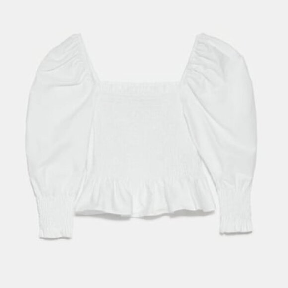 Zara White Linen Puff Sleeve Top - Picture 1 of 4